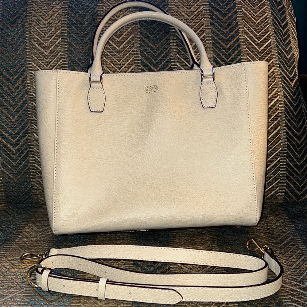 Frances Valentine leather bag. Cream colored. With shoulder strap.